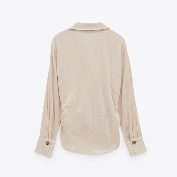 ZARA Tan/ Cream Double Breasted Shirt - Picture 5 of 9